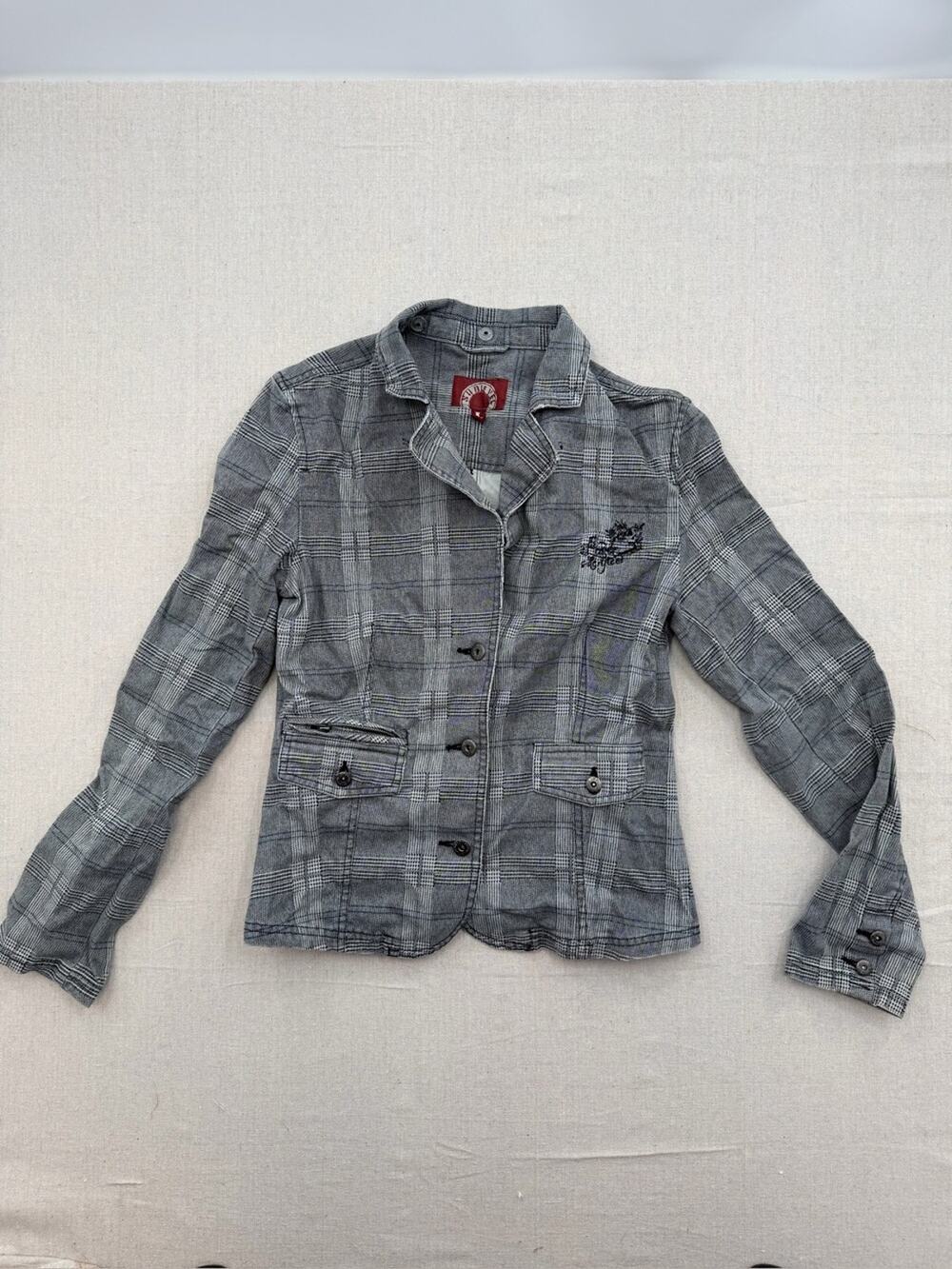 Sublevel  Graphic Gray Plaid Tailored Blazer
